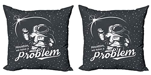Lunarable Outer Space Throw Pillow Cushion Cover Pack of 2 Space Themed Art with Houston We Have a Problem Message Illustration Zippered Double-Side Digital Print Decor 18 Charcoal Grey