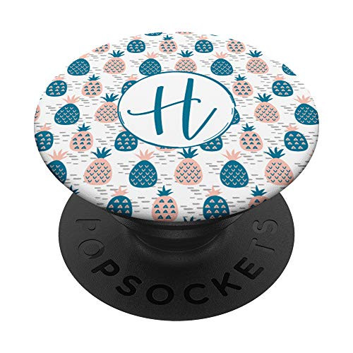 Cute Pineapple Monogram Initial Letter H - Pink and Blue PopSockets Grip and Stand for Phones and Tablets