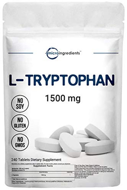Micro Ingredients L-Tryptophan Supplement Tryptophan Sleep Aid 1500mg Per Serving 240 Caplets Encourages Positive Mood and Supports Relaxation Non-GMO Micro Ingredients L-Tryptophan Supplement Tryptophan Sleep Aid 1500mg Per Serving 240 Caplets Encourages Positive Mood and Supports Relaxation Non-GMO