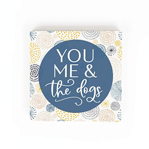 P_ Graham Dunn You Me and The Dogs Floral Yellow 5_375 x 5_375 Pine Wood Tabletop Block Sign