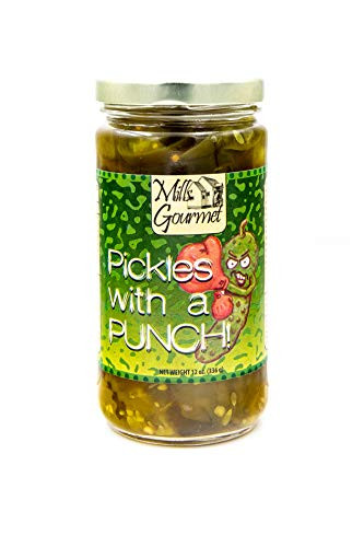 Mills Gourmet Pickles With a Punch  With Flavors of Jalapeno Peppers and Cucumbers  All Natural and Fresh Ingredients - 12 oz jar - Pickles With a Punch
