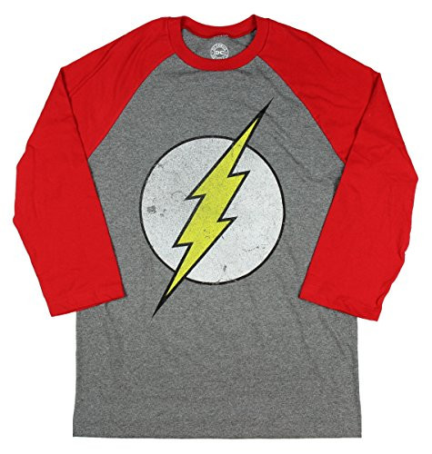 Officially Licensed DC Comics The Flash Mens Distressed Logo Raglan Tee Small
