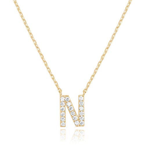 PAVOI 14K Yellow Gold Plated Cubic Zirconia Initial Necklace Letter Necklaces for Women N Initial PAVOI 14K Yellow Gold Plated Cubic Zirconia Initial Necklace Letter Necklaces for Women N Initial