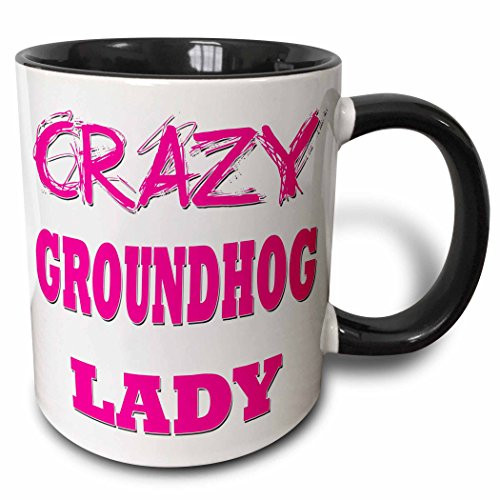 3dRose Crazy Groundhog Lady Two Tone Mug 11 oz Black 3dRose Crazy Groundhog Lady Two Tone Mug 11 oz Black