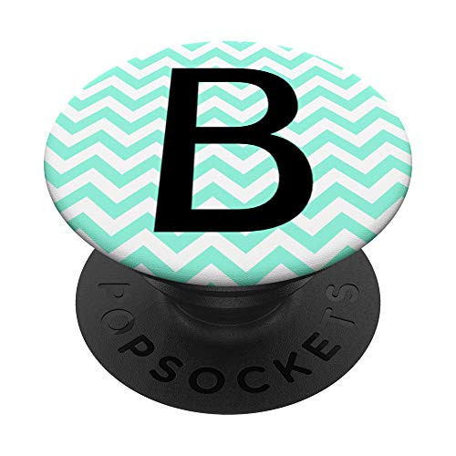 Letter B Initial Monogram Name Mintgreen Chevron Black PopSockets Grip and Stand for Phones and Tablets