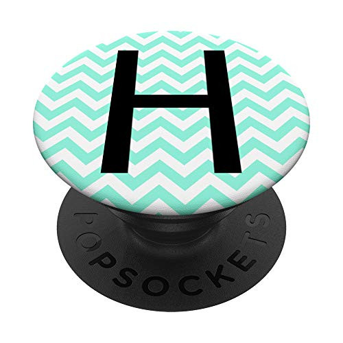 Letter H Initial Monogram Name Mintgreen Chevron Black PopSockets Grip and Stand for Phones and Tablets