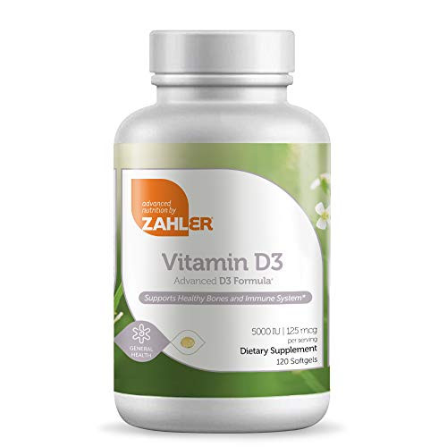 Zahler Vitamin D3 5000IU Vitamin D Supporting Bone Muscle Teeth and Immune System Certified Kosher 120 Count