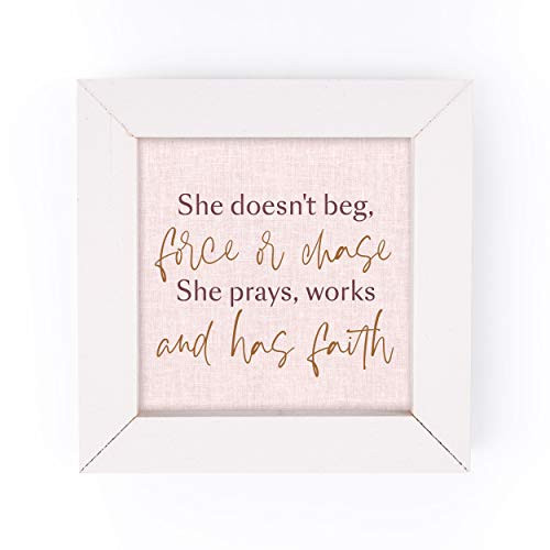 P_ Graham Dunn Pray Work Have Faith Pink Linen 5 x 5 Pine Wood Decorative White Framed Art Sign P_ Graham Dunn Pray Work Have Faith Pink Linen 5 x 5 Pine Wood Decorative White Framed Art Sign