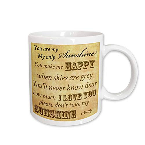 3dRose Vintage Songs You are My Sunshine Love Songs Mug, 11-Ounce