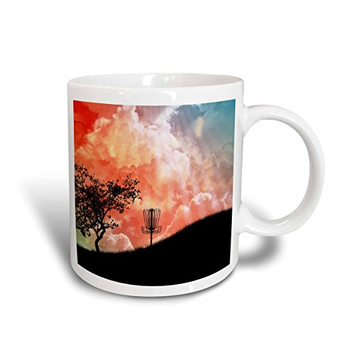 3dRose mug_173454_1 Basket On A Hill - Silhouette Of A Frisbee Disc Golf Basket With Chains Ceramic Mug, 11 oz