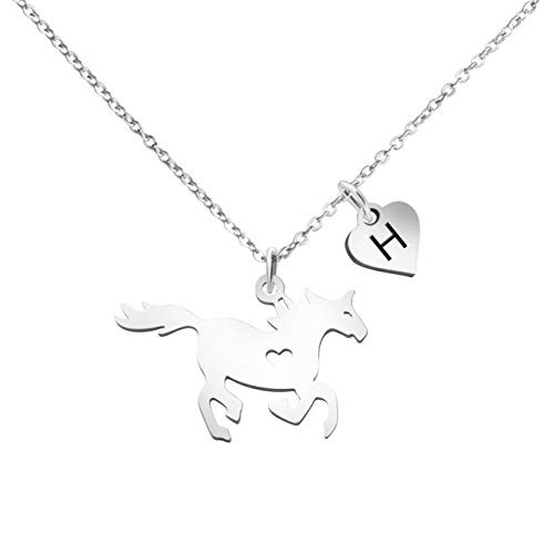 Joycuff Horse Necklace Personalized Horse Lovers Gifts for Teen Girls Little Sister Daughter Granddaughter Kids Stainless Steel Silver Initial H Charm Pendant