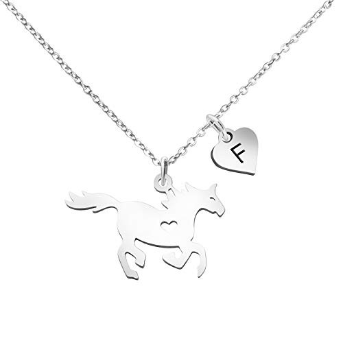 Horse Necklace Equestrian Lover Jewelry Cute F Initial Heart Silver Charm Pendant Personalized Birthday Day Gift for Horse Lover Daughter Little Girl Horse Necklace Equestrian Lover Jewelry Cute F Initial Heart Silver Charm Pendant Personalized Birthday Day Gift for Horse Lover Daughter Little Girl
