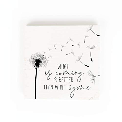 P_ Graham Dunn What is Coming Black Dandelion 5_38 x 5_38 Pine Wood Word Block Plaque
