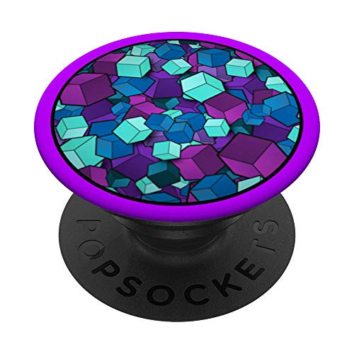 Geometric Cube Shape Blocks Purple Blue Abstract Art Design PopSockets Grip and Stand for Phones and Tablets