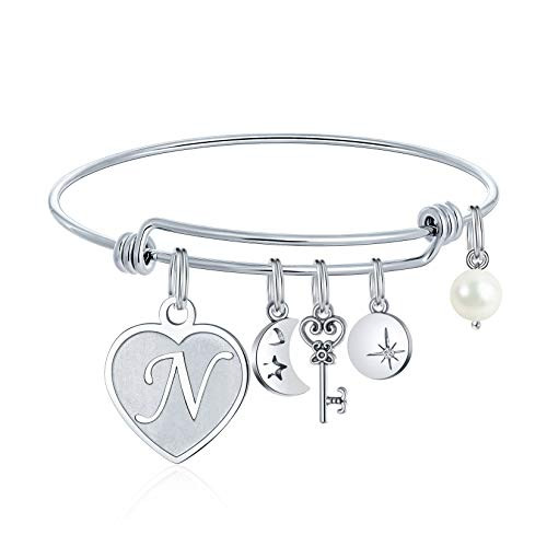 Engraved N Initial Charm Bracelets 