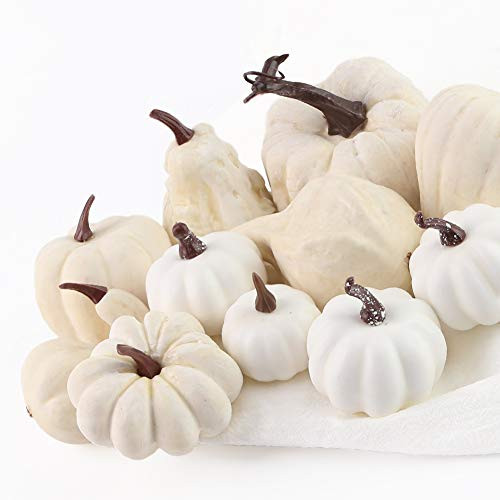 DomeStar Artificial Pumpkins 12PCS White Fake Pumpkins Fall Harvest Mini Pumpkins Small Faux White Pumpkins for Halloween Thanksgiving Decorations DomeStar Artificial Pumpkins 12PCS White Fake Pumpkins Fall Harvest Mini Pumpkins Small Faux White Pumpkins for Halloween Thanksgiving Decorations