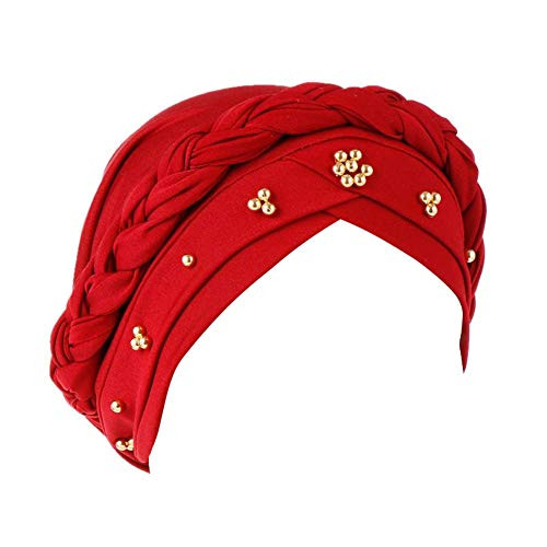Fxhixiy Twisted Beading Braid Chemo Cancer Turbans Cap Hair Cover Wrap Turban Hats Headwear for Women Red Fxhixiy Twisted Beading Braid Chemo Cancer Turbans Cap Hair Cover Wrap Turban Hats Headwear for Women Red