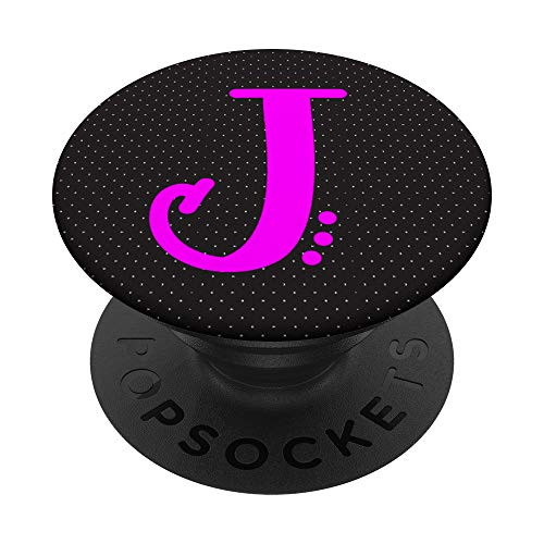 Letter J Initial Pink And Polka Dots Dark PopSockets Grip and Stand for Phones and Tablets