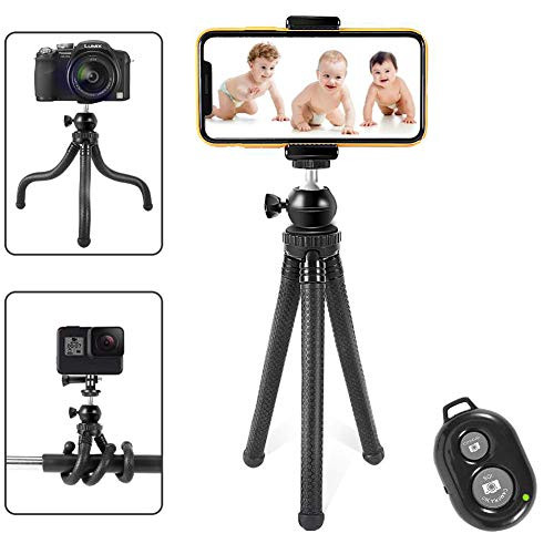 Phone TripodPortable and Flexible Tripod Cell Phone   Camera Stand Holder with Wireless Remote and Universal ClipCompatible for iPhoneAndroidCamera GoPro