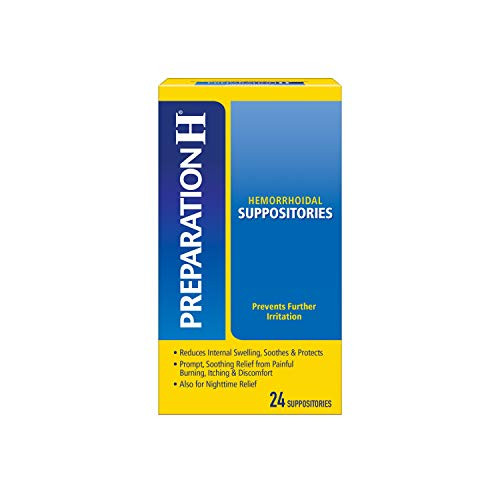 PREPARATION H Hemorrhoid Symptom Treatment SuppositoriesCocoa Butter Burning Itching and Discomfort Relief 24 Count PREPARATION H Hemorrhoid Symptom Treatment SuppositoriesCocoa Butter Burning Itching and Discomfort Relief 24 Count