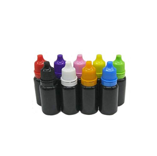 Flyusa 50pcs 10 ml Black Plastic Empty Squeezable Dropper Bottles Eye Liquid Dropper Bottles with Muti-Color Caps