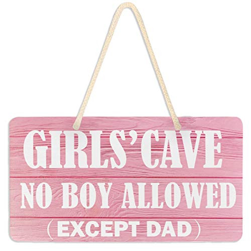 Emelivor Girls Cave No Boy Allowed Sign Hanging Except Dad Sign Girls Room Decor Kids Room Door Sign Wall