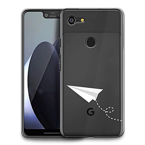 HELLO GIFTIFY Phone Case Compatible with Google Pixel 3 XL 6_3 inch 2018 Clear Soft TPU Gel Protective Rubber Cover White Paper Plane Case Designed