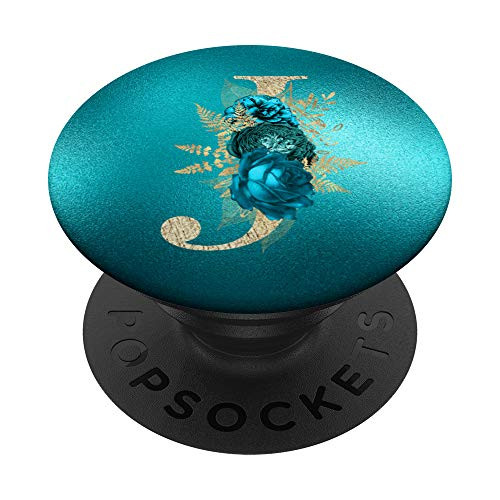 Teal floral initial letter J monogram flowers PopSockets Grip and Stand for Phones and Tablets