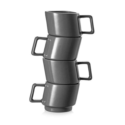 DOWAN Tiny Espresso Cups 2_5 oz 70mL Porcelain Demitasse Cups Stackable Espresso Mugs for Coffee Latte Cafe Mocha Set of 4 Matte Grey