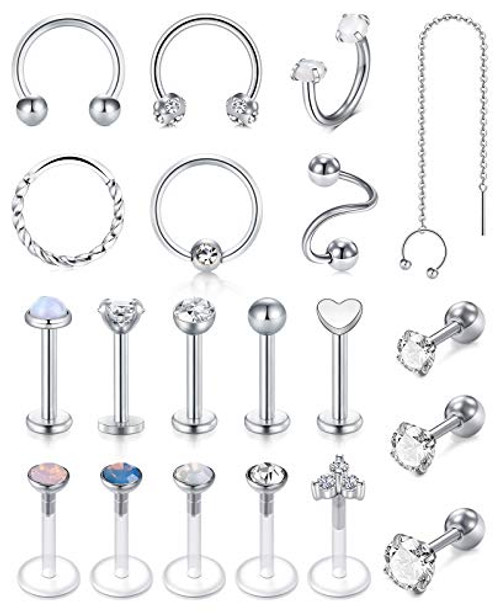 QWALIT Cartilage Tragus Earrings Studs Forward Helix Piercing Jewelry Opal Diamond Horseshoe Tragus Earrings Hoop for Women Conch Cartilage Piercings Labret Rind Lip Stud Pack Silver QWALIT Cartilage Tragus Earrings Studs Forward Helix Piercing Jewelry Opal Diamond Horseshoe Tragus Earrings Hoop for Women Conch Cartilage Piercings Labret Rind Lip Stud Pack Silver