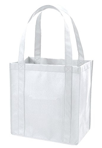 Reusable Grocery Shopping Tote Bags with Plastic Bottom Insert Reinforced Handles & Thick Plastic Bottom for Durability ( Set of 5 ) Heavy Duty - Hold 30+ lbs (WHITE)