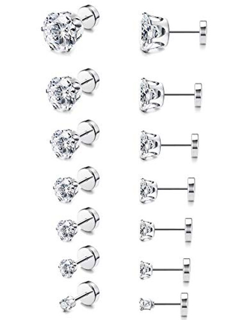 ORAZIO CZ Stud Earrings for Women Men Stainless Steel Cubic Zirconia Earrings Set Screwback ORAZIO CZ Stud Earrings for Women Men Stainless Steel Cubic Zirconia Earrings Set Screwback