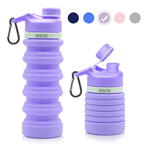 ONTA Collapsible Water Bottle- BPA Free Silicone Foldable Water Bottle for Travel Silicone Portable Leak-Proof Travel Water Bottle 20oz Purple ONTA Collapsible Water Bottle- BPA Free Silicone Foldable Water Bottle for Travel Silicone Portable Leak-Proof Travel Water Bottle 20oz Purple