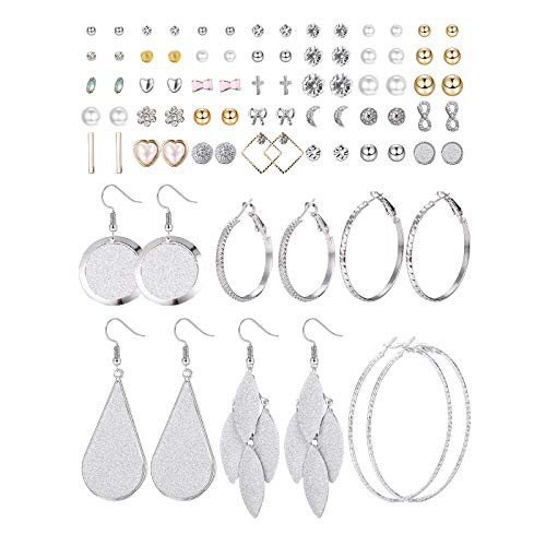 Yadoca 41 Pairs Assorted Multiple Earring Set for Women Cute Flower Dangle Drop Hoop Earring CZ Ball Moon Faux Pearl Stud Earring