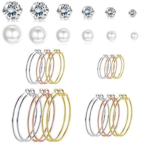 Spiritlele 24 Pack Hoop Earrings Set Pearl Studs Crystal Stud Earrings for Women Girls 3 Colors Hoops Spiritlele 24 Pack Hoop Earrings Set Pearl Studs Crystal Stud Earrings for Women Girls 3 Colors Hoops