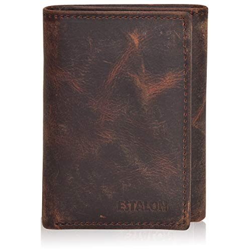 Mens Wallet Durable Leather - RFID Blocking Brown Vintage Trifold Wallet