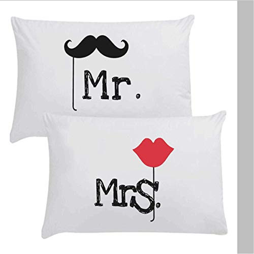 WINLIFE Couples Pillowcases Microfiber 300-Thread-Count Pillow Covers for Wedding Mr Mrs Pillow Cases Standard Set of 2 Mr Mrs