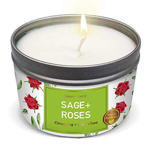 SAGE Roses Aromatherapy Candle for House Energy Cleansing Banishes Negative Energy I Purification and Chakra Healing - Natural Soy Wax Tin Candle for Aromatherapy 6oz SAGE Roses Aromatherapy Candle for House Energy Cleansing Banishes Negative Energy I Purification and Chakra Healing - Natural Soy Wax Tin Candle for Aromatherapy 6oz