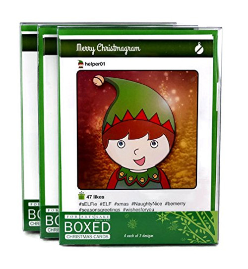 Merry Christmas Seasons Greeting Cards, Christmasgram Hashtag Fun Elf Theme, 24 Cards/Envelopes Merry Christmas Seasons Greeting Cards, Christmasgram Hashtag Fun Elf Theme, 24 Cards/Envelopes