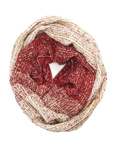 Bowbear Womens Tricolor Winter Knit Infinity Scarf Maroon Tan Wheat