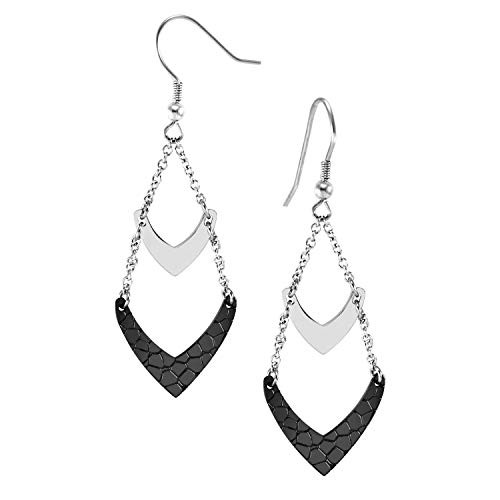 555Jewelry Stainless Steel Linear Chevron Dangle Drop Women Earrings Chandelier Earrings Hanging Earrings for Women Dangling Earrings for   Girls SilverBlack