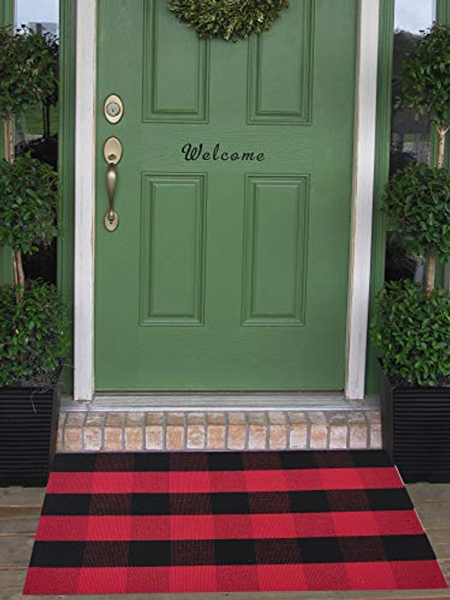 Cotton Buffalo Check Rugs Front Porch Rug Gingham Doormat 2 x 3 Plaid Rug Outdoor Buffalo Checkered Throw Rug Welcome Mat Farmhouse Checkered Door Mat Washable Woven Mat 23_6x35_4 Checkered Red