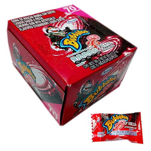 BUBBALOO Goma de Mascar Con Centro Liquido Sabor Fresa 70 Unidades 385 gr_  Chewing Gum with Artificially Strawberry Flavored 70 Units 12_37 oz_