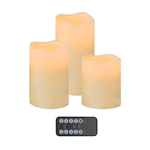 Flameless Candles LED Candle Set of 3 H 3 4 5 x D 2_5 Realistic Flickering Electric Candles aa Battery Operated Ivory Real Wax LED Pillar Candle Sets with Remote Control and Timer Flameless Candles LED Candle Set of 3 H 3 4 5 x D 2_5 Realistic Flickering Electric Candles aa Battery Operated Ivory Real Wax LED Pillar Candle Sets with Remote Control and Timer