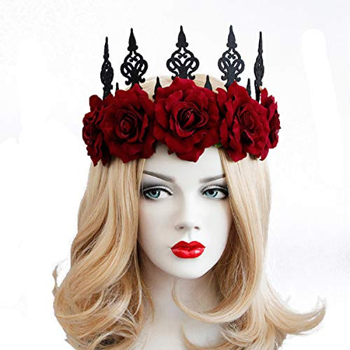 Vintage Red Rose Queen Hair Band Halloween Christmas Headbands Headdress for Women and Girls Perfect Hair Accessories Floral Flower Crown for Ball Party Masquerade and Cosplay_ red