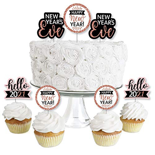 Big Dot of Happiness Rose Gold Happy New Year - Dessert Cupcake Toppers - 2021 New Years Eve Party Clear Treat Picks - Set of 24