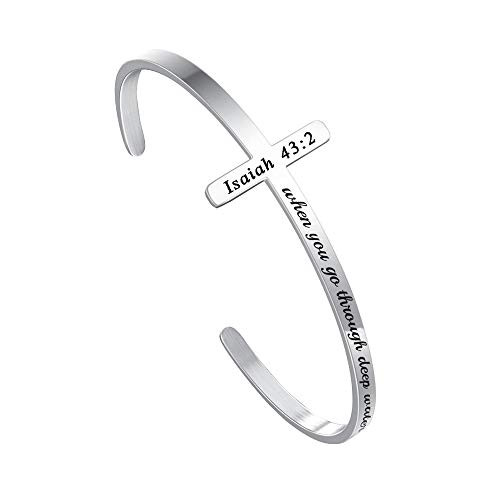 M MOOHAM Christian Gifts for Women Religious Cross Bracelets Bible Verse Mantra Jewelry When You Go Through Deep Waters I Will be with You