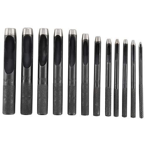 YaeCCC 12Pcs Round Hollow Punch Set Leather Craft Punch Tool Hollow Hole Punch Cutter Tool for Watch Bands Belts Canvas Paper Plastics 1-10mm