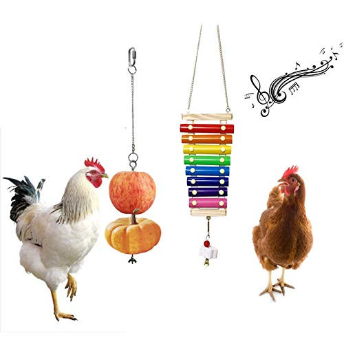 NoBrand PD Chicken Xylophone Toy for Hens   Veggies Skewer Fruit Holder for Hens Chicken Coop Pecking Toy with Grinding Stone Chicken Vegetable Hanging Feeder Toy 2PC