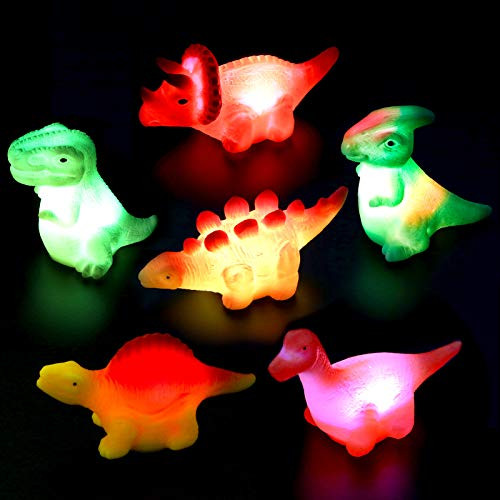 Coxeer 6PCS Bath Dinosaur ToysFun Realistic Lighting Floating Rubber Toys Bathtub Water Toys in WaterBathtubShower Pool Bath Toy for Baby Toddler Nephew